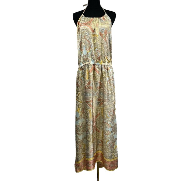 Lane Bryant Halter Neck Maxi Dress Size 20 Paisley Print Satiny Boho Festival - Picture 1 of 12